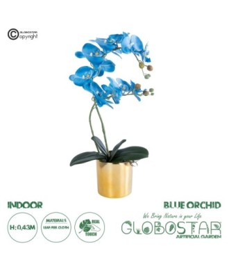 GloboStar® Artificial Garden BLUE ORCHID 21130 Διακοσμητικό Φυτό Μπλε Ορχιδέα Υ43cm